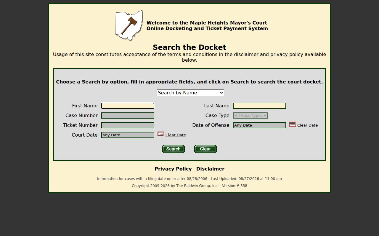 Maple Heights resident records Mayor's Court docket search