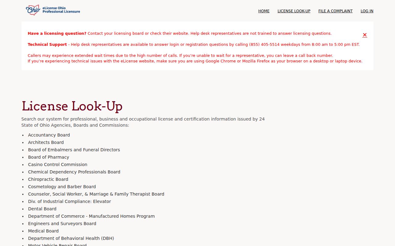 Maple Heights residents directory Ohio license verification screen