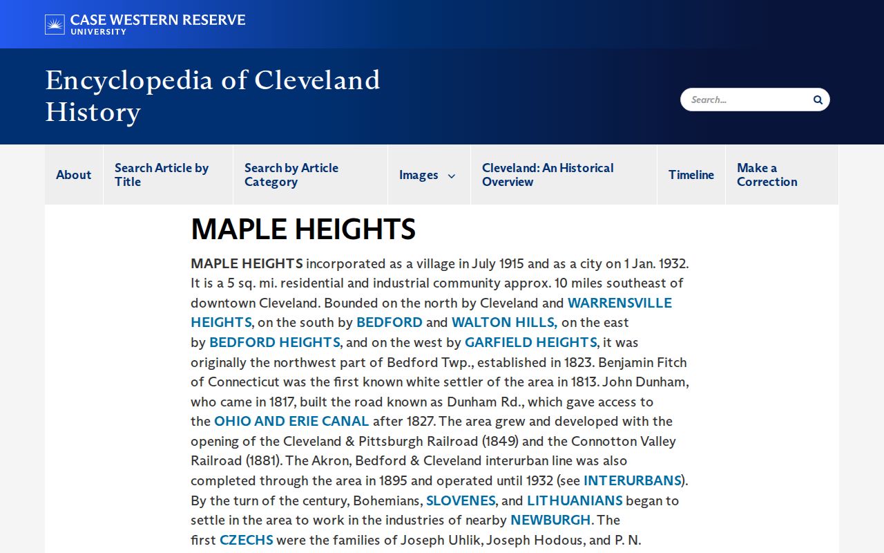 Maple Heights previous residents historical Bedford Township context