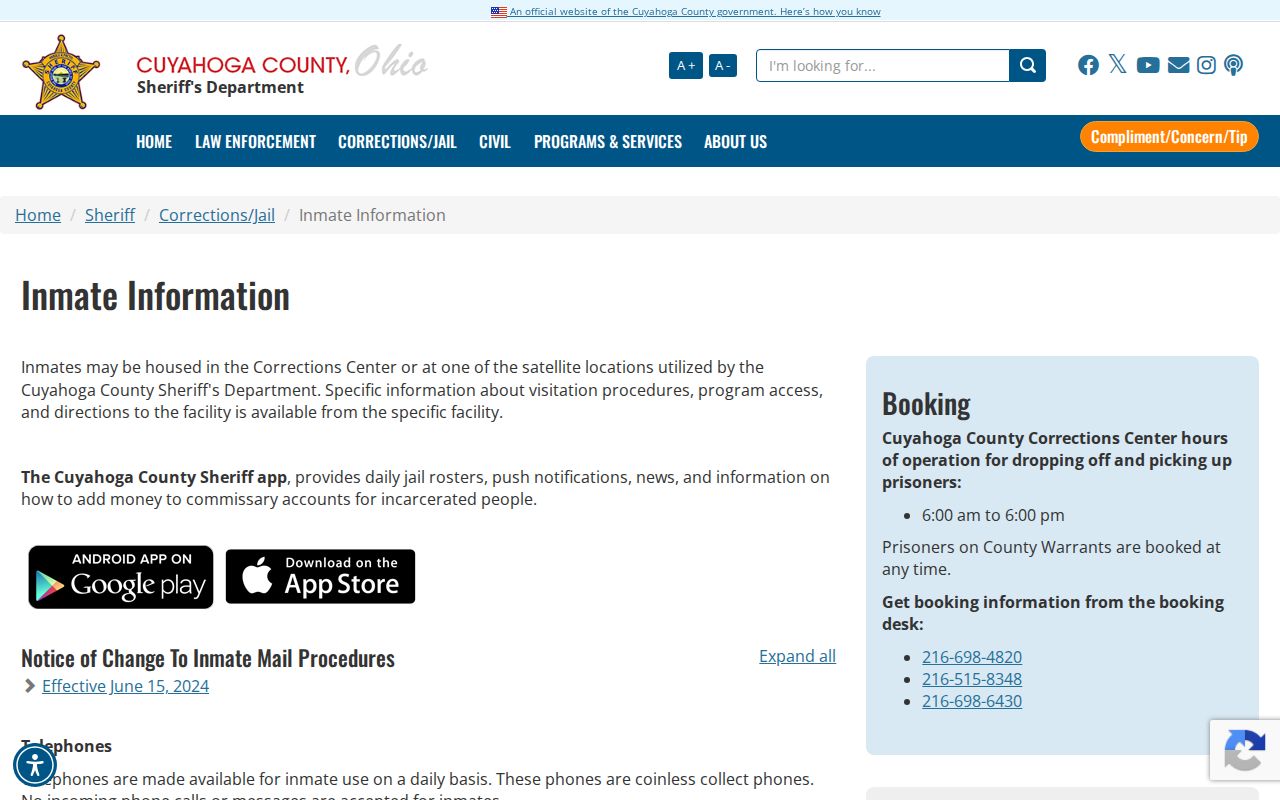 Maple Heights resident lookup Cuyahoga County Corrections Center information