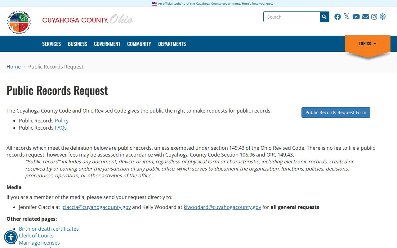 Maple Heights resident lookup Cuyahoga County public-records request portal