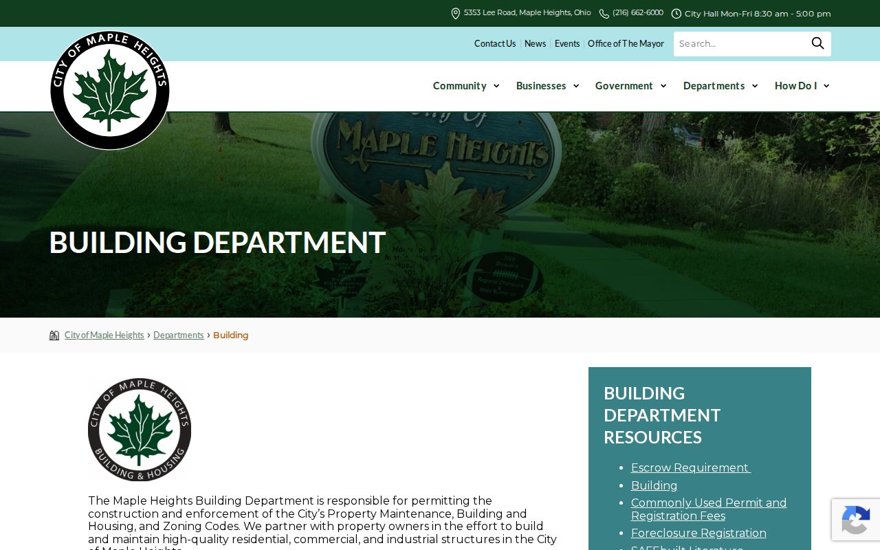 Maple Heights street directory Building Department source