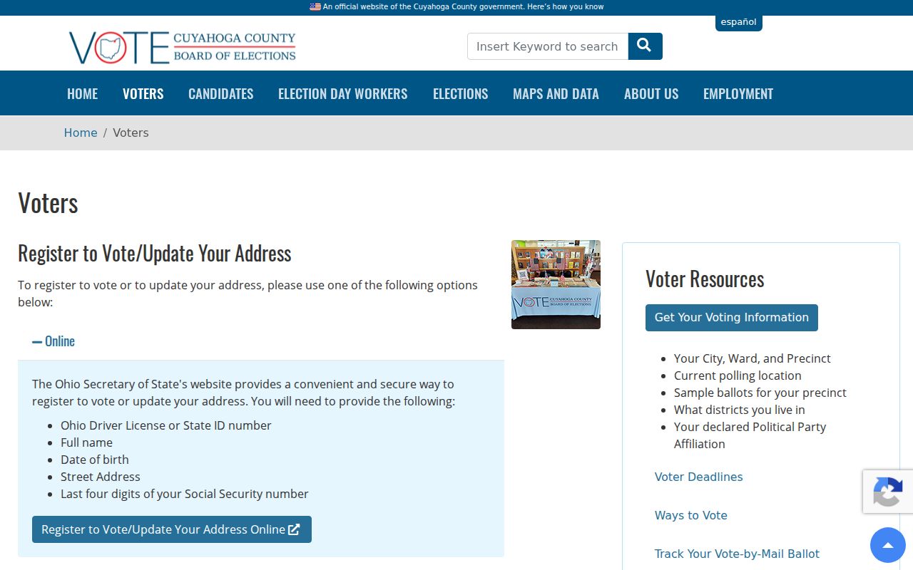 Maple Heights ZIP code directory Cuyahoga County Board of Elections voter resources